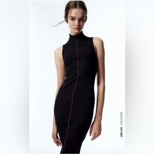 NWT Zara Black Sleeveless Seamed Halter Midi Party Dress size S